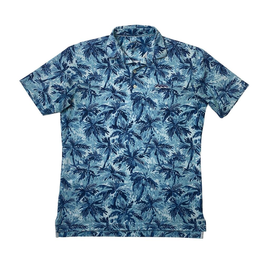 Johnnie-O Polo Shirt Mens S Small Blue Earle Palm Tree Floral Performance Golf